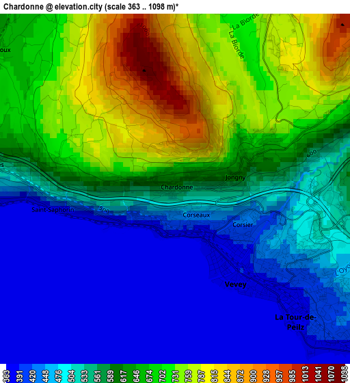 Chardonne elevation map