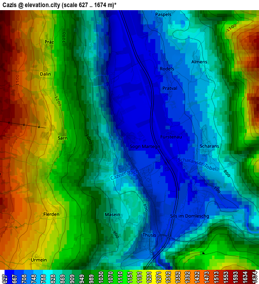 Cazis elevation map