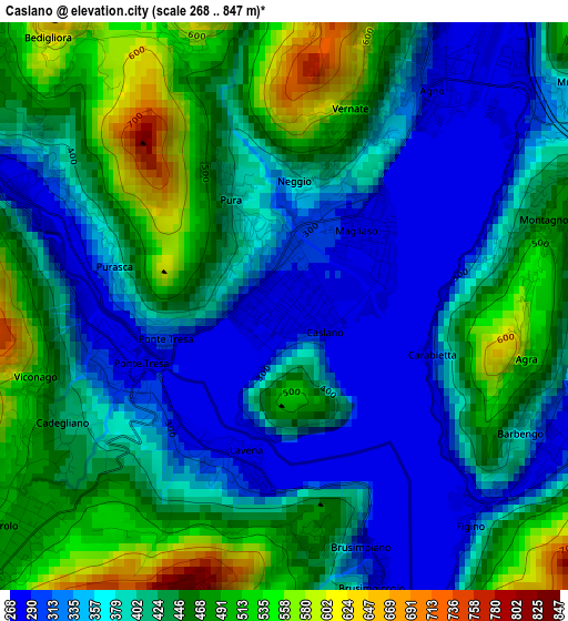 Caslano elevation map