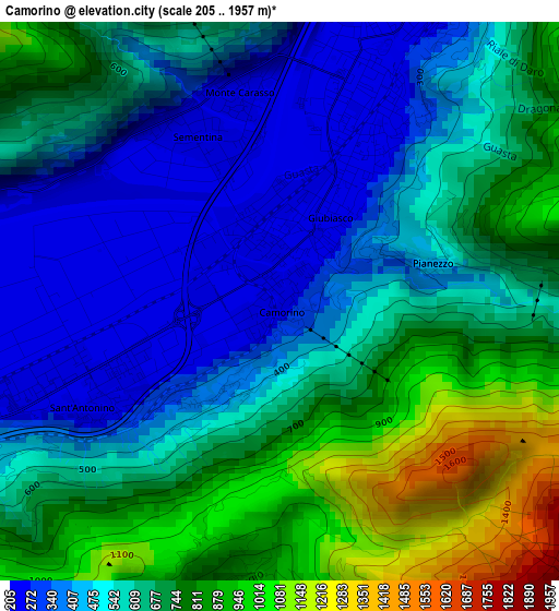 Camorino elevation map