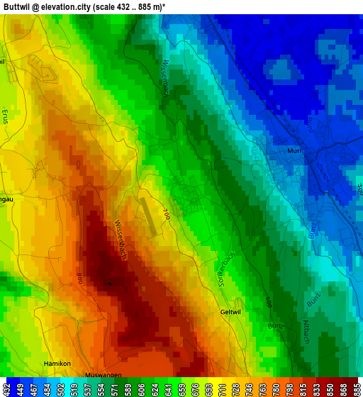 Buttwil elevation map