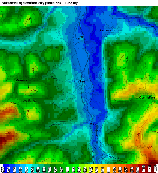 Bütschwil elevation map