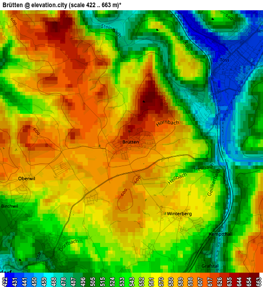 Brütten elevation map