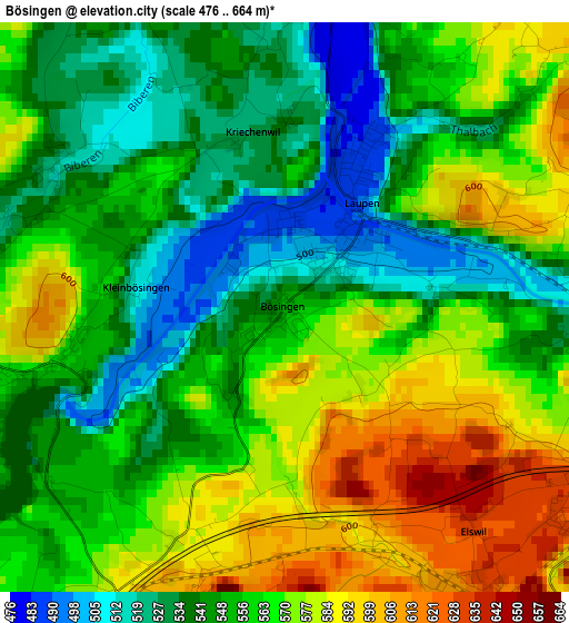 Bösingen elevation map