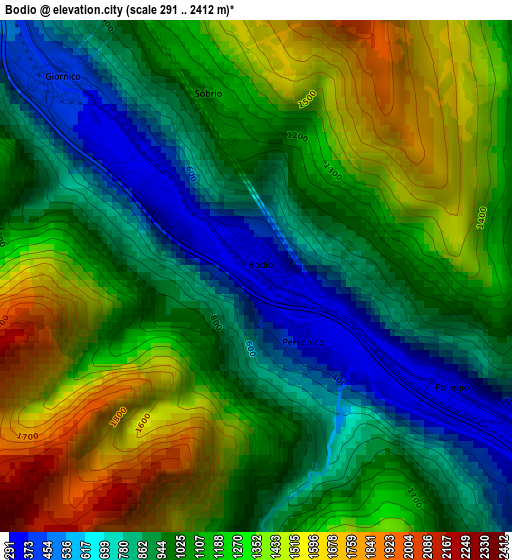 Bodio elevation map