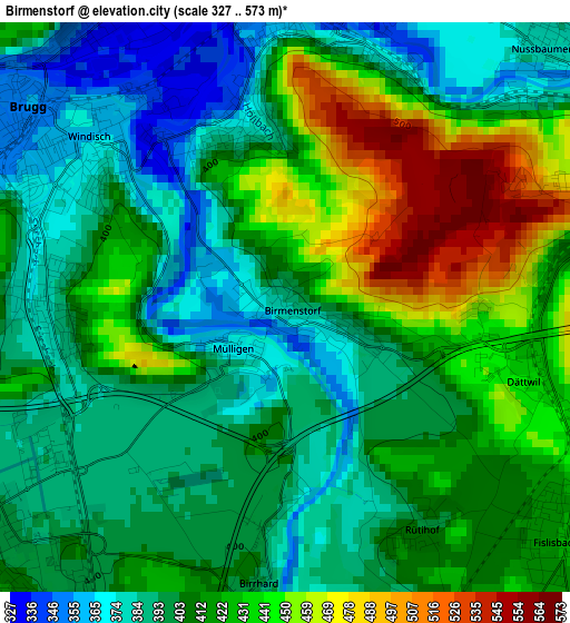 Birmenstorf elevation map