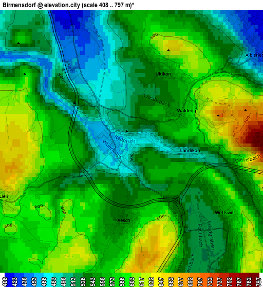 Birmensdorf elevation map