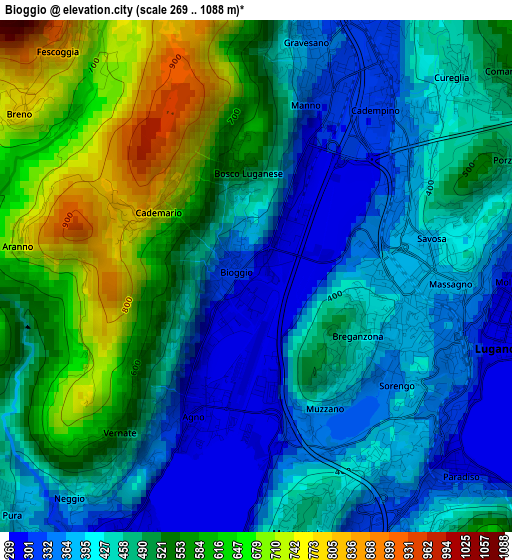 Bioggio elevation map
