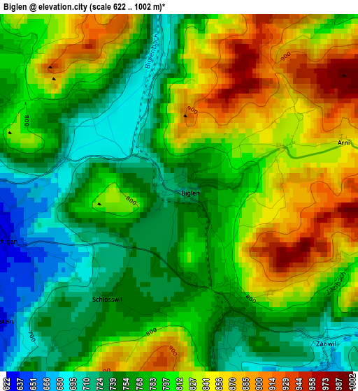 Biglen elevation map