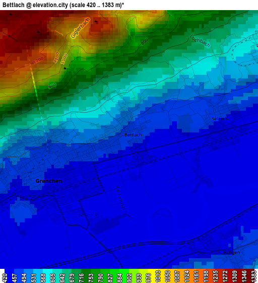 Bettlach elevation map