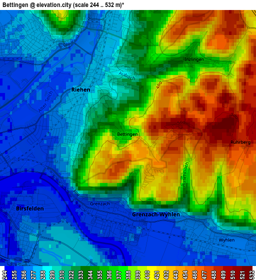 Bettingen elevation map