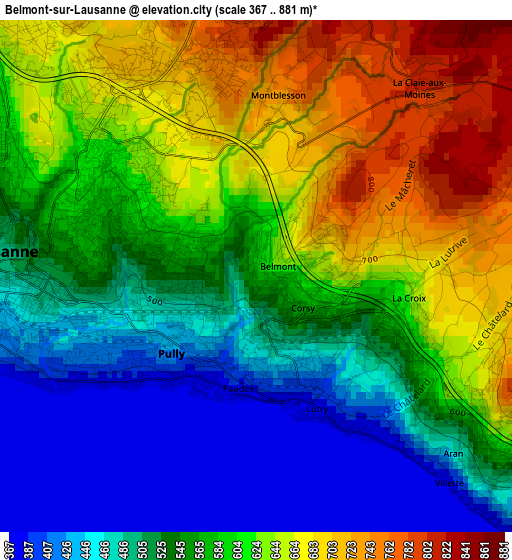 Belmont-sur-Lausanne elevation map