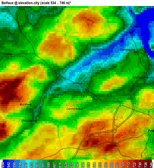 Belfaux elevation map