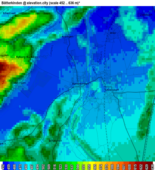 Bätterkinden elevation map