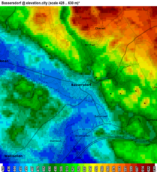 Bassersdorf elevation map