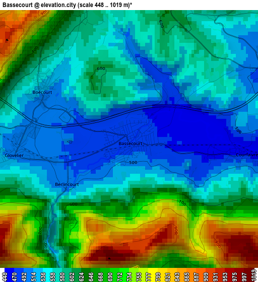 Bassecourt elevation map