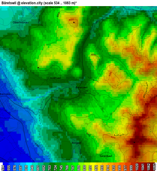 Bäretswil elevation map