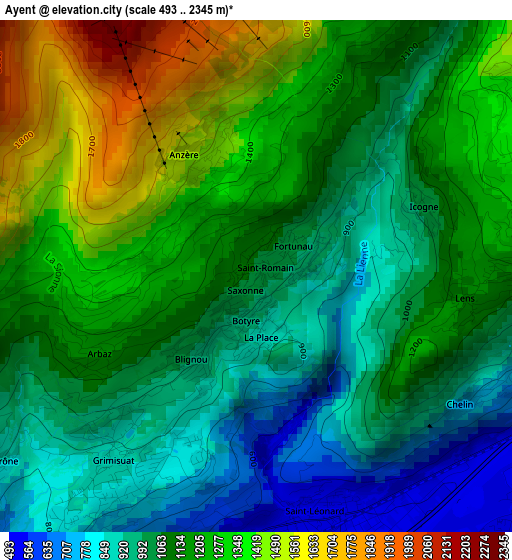 Ayent elevation map