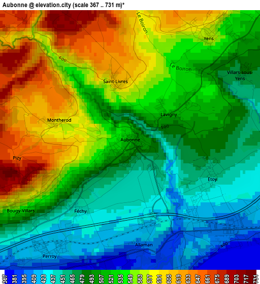 Aubonne elevation map