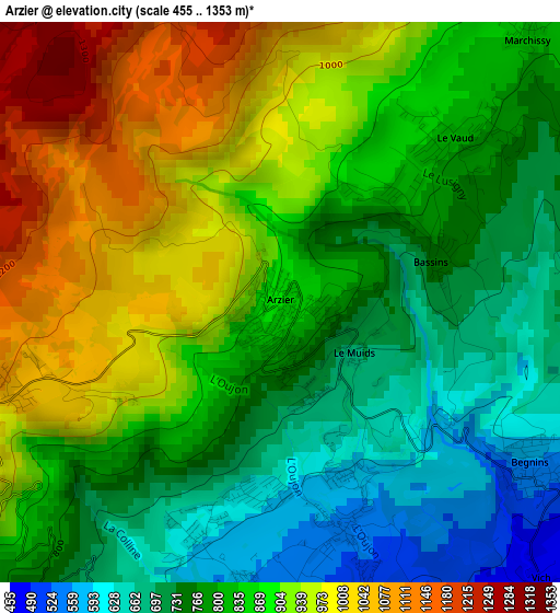 Arzier elevation map