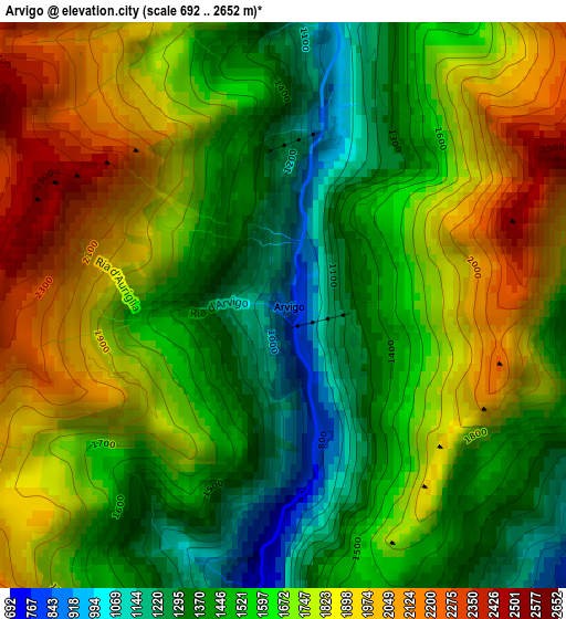 Arvigo elevation map