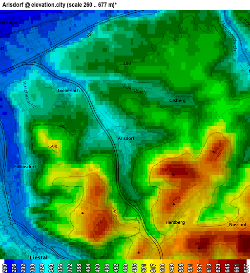 Arisdorf elevation map