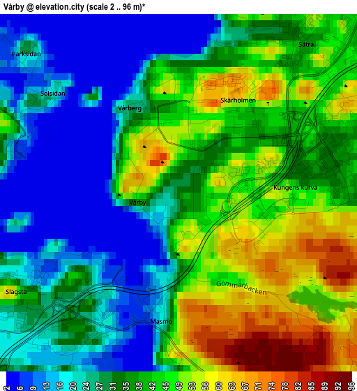 Vårby elevation map