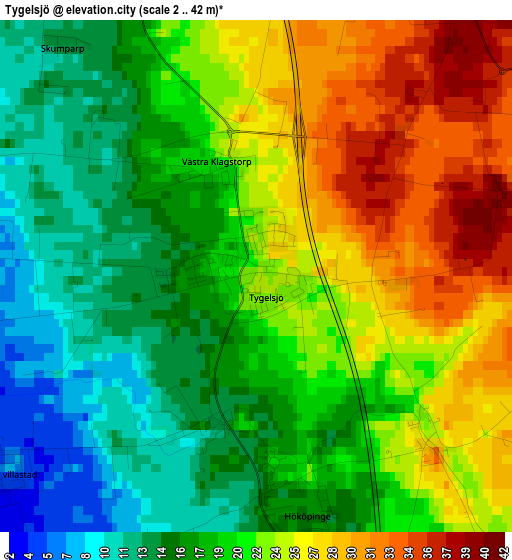 Tygelsjö elevation map