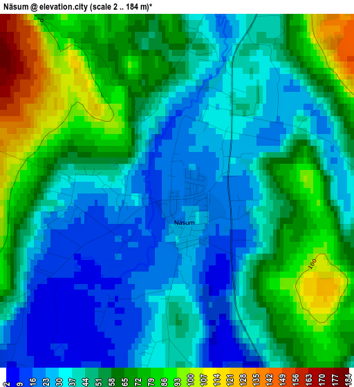 Näsum elevation map