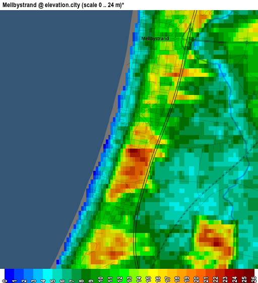 Mellbystrand elevation map