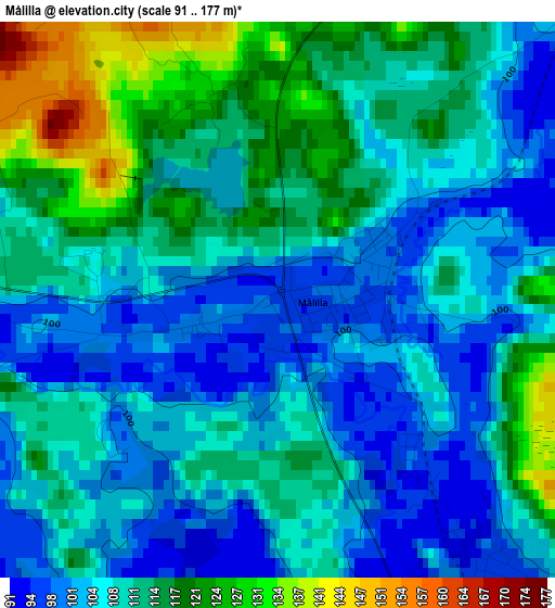 Målilla elevation map