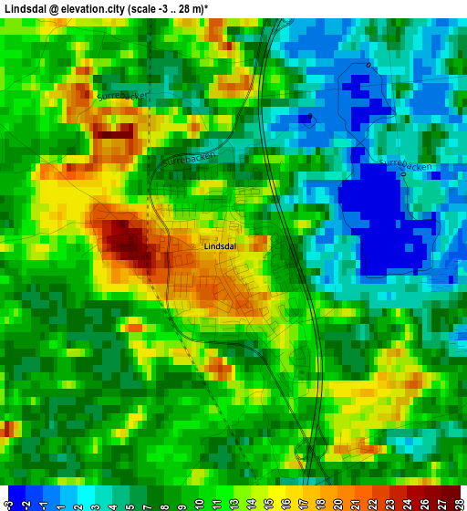 Lindsdal elevation map