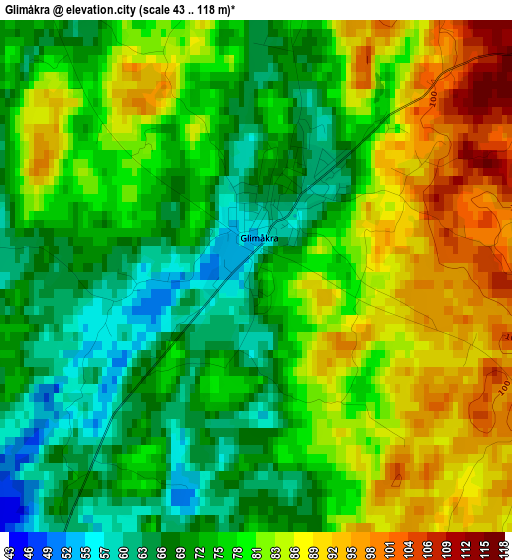 Glimåkra elevation map