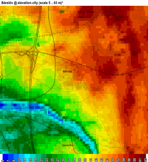 Bårslöv elevation map