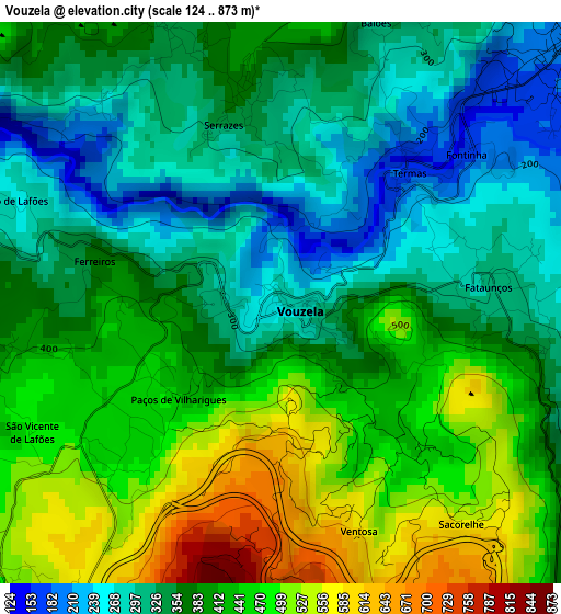 Vouzela elevation map