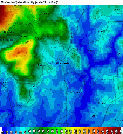 Vila Verde elevation map