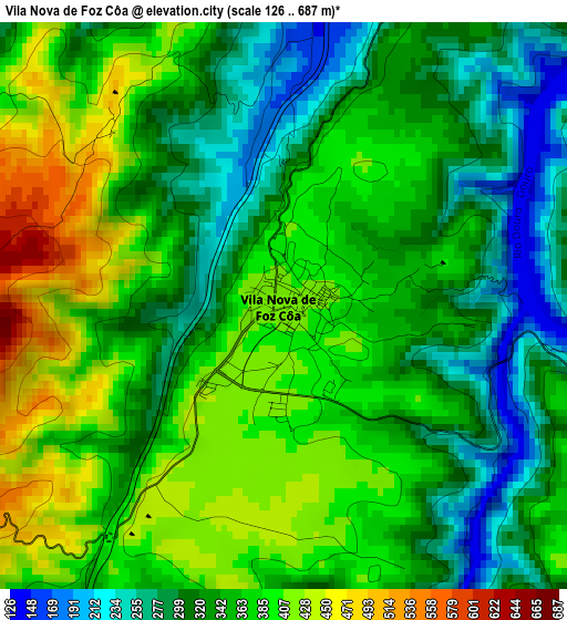 Vila Nova de Foz Côa elevation map