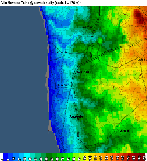 Vila Nova da Telha elevation map