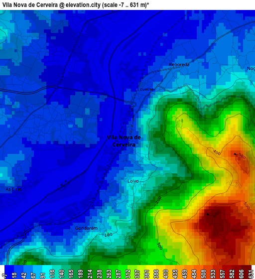 Vila Nova de Cerveira elevation map