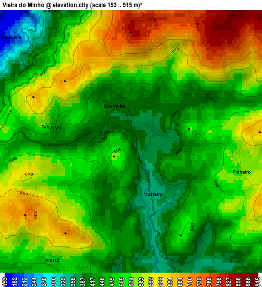 Vieira do Minho elevation map