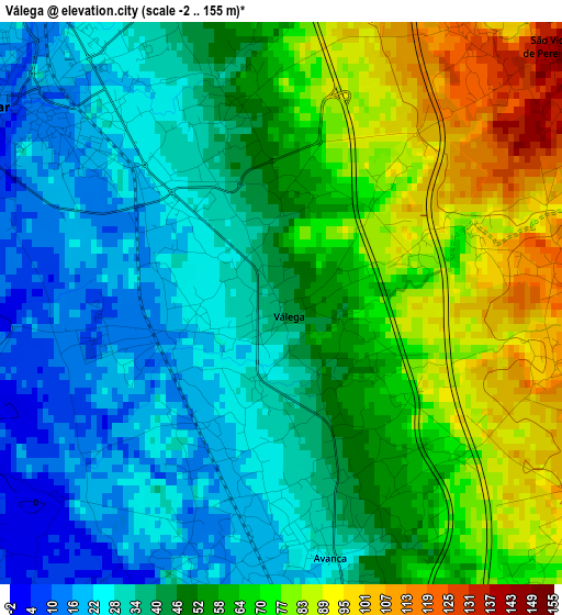 Válega elevation map