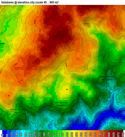 Valadares elevation map
