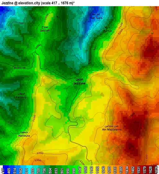 Jezzîne elevation map