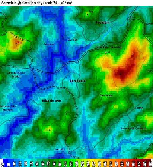 Serzedelo elevation map