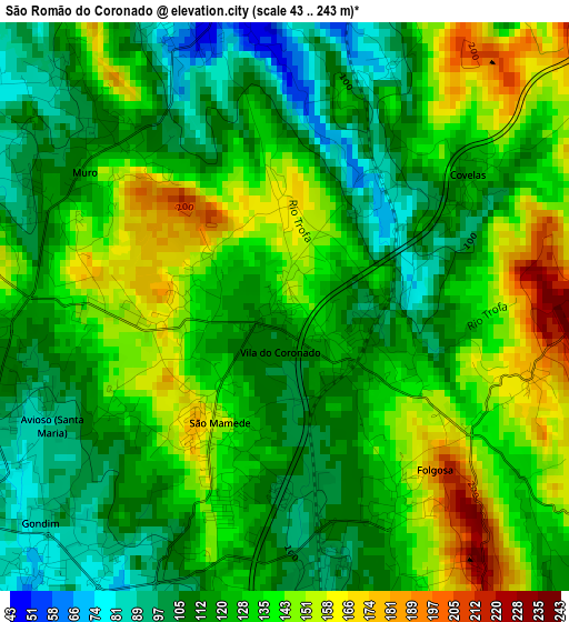 São Romão do Coronado elevation map