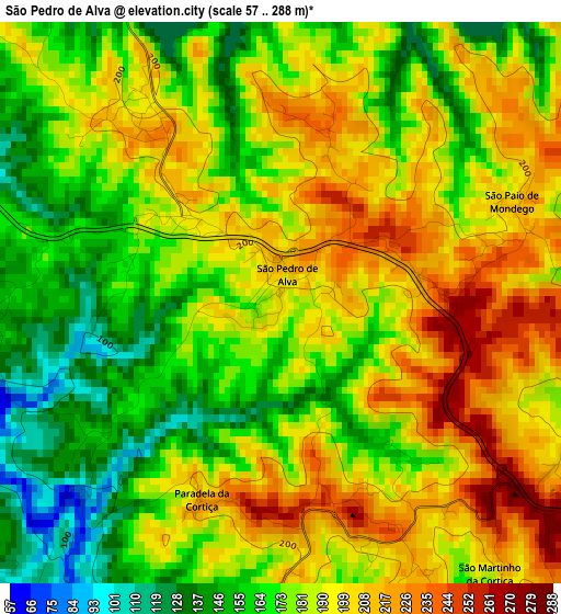 São Pedro de Alva elevation map