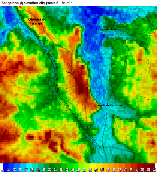 Sangalhos elevation map