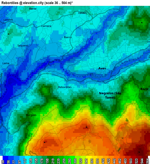 Rebordões elevation map