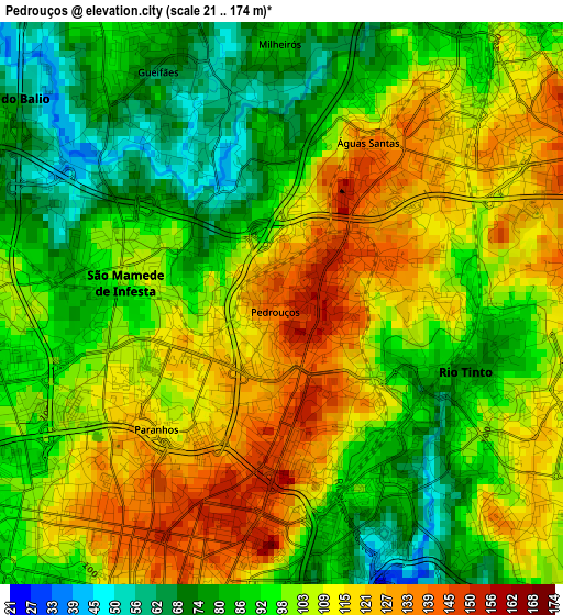 Pedrouços elevation map