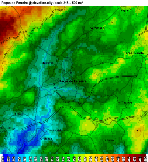 Paços de Ferreira elevation map